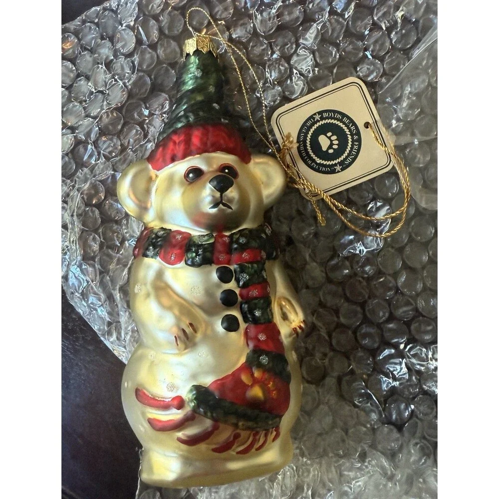 NWT Boyds Bears GlassSmith Collection OLAF SNOWBEARY Glass Ornament w/Box